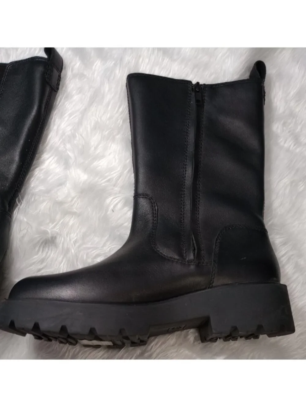 New Women's Black Ugg Boots Leather Biker Moto Waterproof Size 8.5